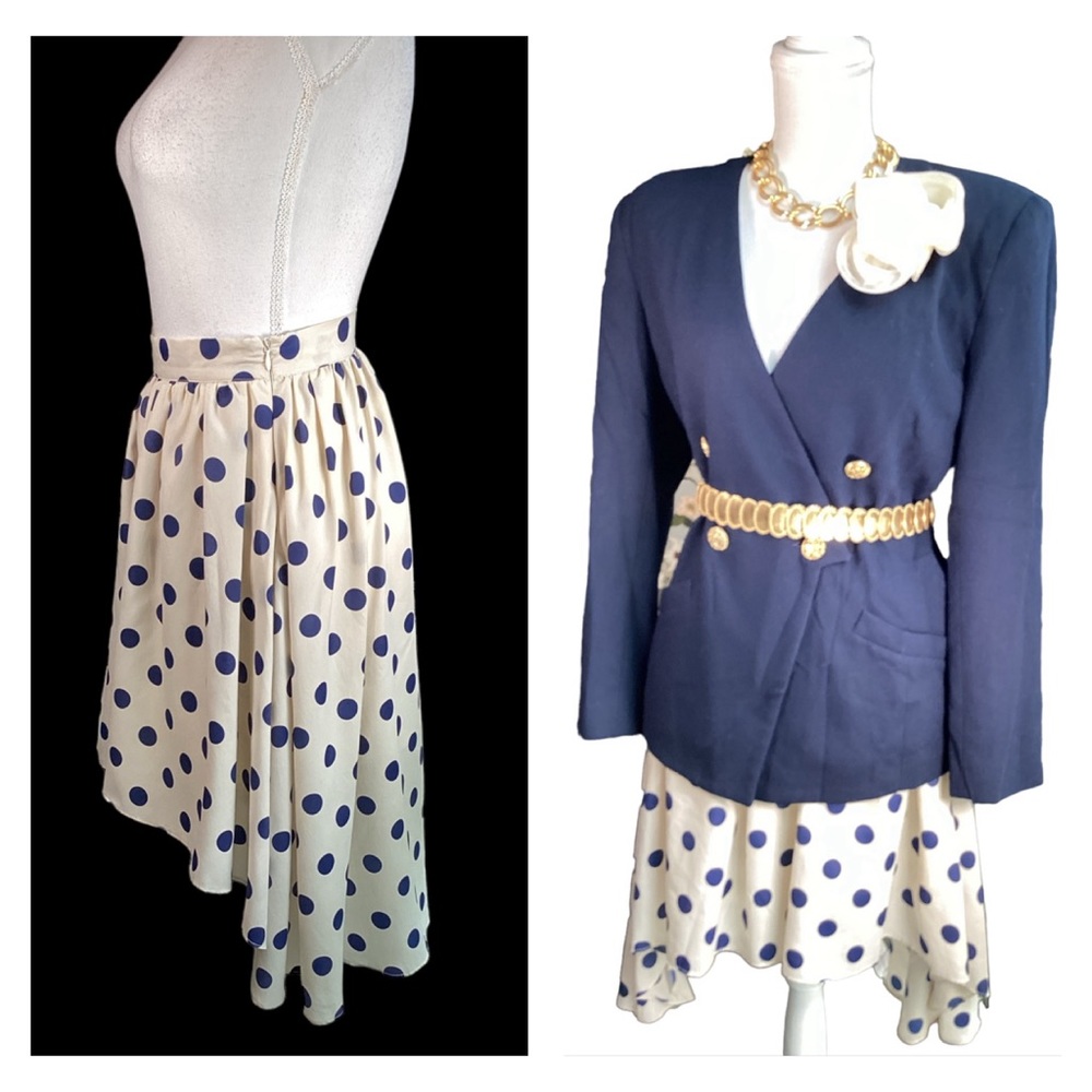 Cream & Navy Polka Dot High Low Skirt. B29
